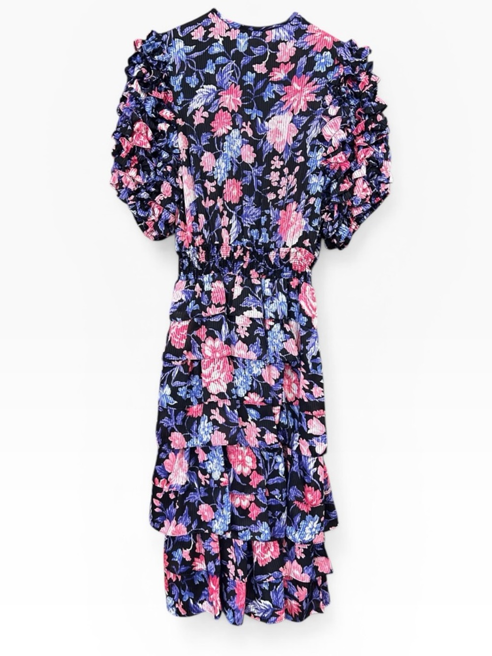 Vintage Neiman Marcus Janan Studio Floral Ruffle Sleeves Tiered Skirt Dress - Picture 2 of 11